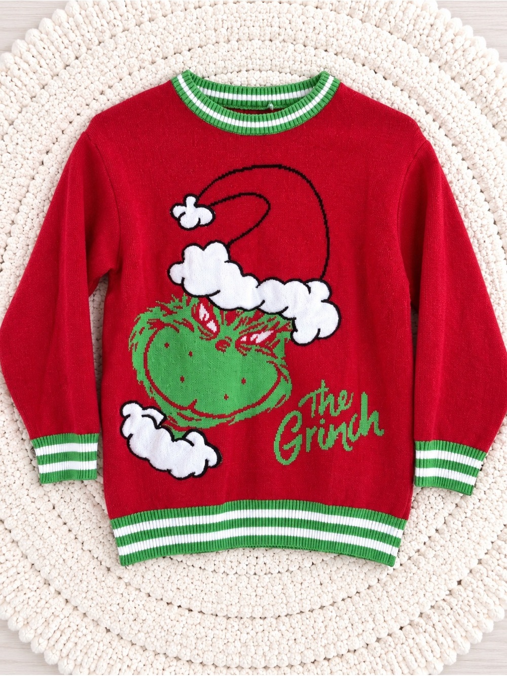 The Grinch Kids Medium 10/12 Red Christmas Sweater Holiday Long Sleeve